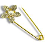 Nähmit Strass Kiltnadel 70mm BLUME MIT PERLE - GOLD 