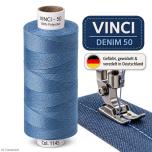 VINCI DENIM 50 Premium Jeansgarn 200 m – starker Jeansfaden für Denim, Stepp- & Ziernähte 