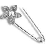 Nähmit Strass Kiltnadel 70mm BLUME MIT PERLE - SILBER 