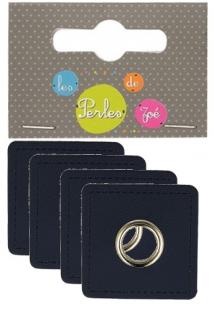 4 Kunstleder - Ösen Applikation für Hoodie Quadrat Dunkelblau 