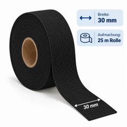 1 Rolle Gummiband 30mm - schwarz 25m Rolle 30mm schwarz
