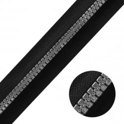 DELRIN Metallisierter Reißverschluss Meterware endlos schwarz silber schwarz-silber