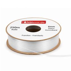 250m Rolle 6mm Silikon Gummiband Framilon - Framilastic transparent 250 Meter Rolle