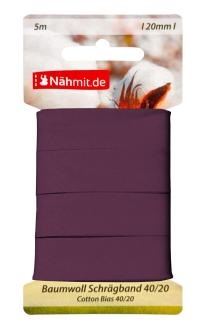 Nähmit 5m Karte Baumwoll Schrägband, 100% Baumwolle 40/20 863 - aubergine