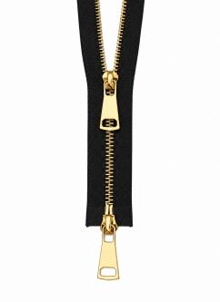 2-WEGE - Metall Reißverschluss teilbar bis 120cm Silber / Gold / Titan GOLD-SCHWARZ