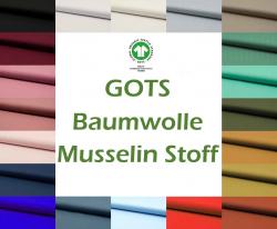 Baumwoll Musselin Stoff GOTS zertifiziert Uni 