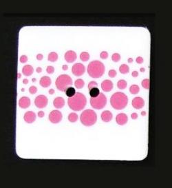 Knopf Qudratisch weiß pink gepunktet 25mm 
