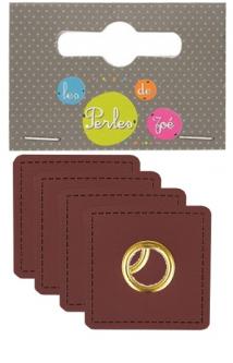 4 Kunstleder - Ösen Applikation für Hoodie Quadrat Braun 