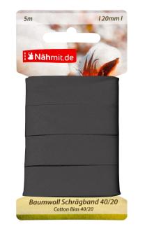 Nähmit 5m Karte Baumwoll Schrägband, 100% Baumwolle 40/20 182 - dunkelgrau