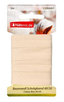 Nähmit 5m Karte Baumwoll Schrägband, 100% Baumwolle 40/20 841 - wollweiss