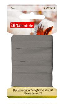 Nähmit 5m Karte Baumwoll Schrägband, 100% Baumwolle 40/20 578 - mausgrau
