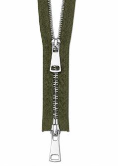 2-WEGE - Metall Reißverschluss teilbar bis 120cm Silber / Gold / Titan SILBER-DUNKELOLIVE