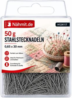 Nähmit - Stahl Stecknadeln silber 0,65 x 30mm / 50 Gramm 