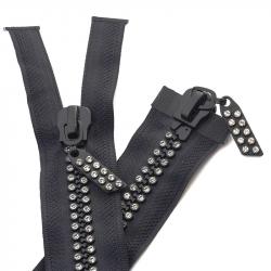 2-Wege Doppelreihiger Strass Reißverschluss 60cm teilbar schwarz zweiwege 60cm - 2-Wege