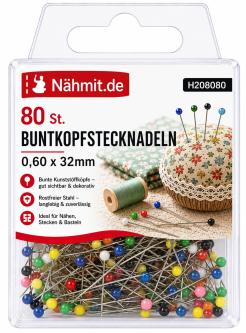 Nähmit - Kunststoff Stecknadeln Bunt 0,60 x 32mm / 80St. 
