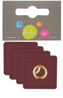 4 Kunstleder - Ösen Applikation für Hoodie Quadrat Bordeaux 