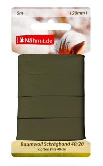 Nähmit 5m Karte Baumwoll Schrägband, 100% Baumwolle 40/20 078 - dunkelolive