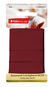 Nähmit 5m Karte Baumwoll Schrägband, 100% Baumwolle 40/20 527 - weinrot