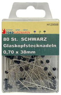 CreaStyle - Glaskopf Stecknadeln SCHWARZ 0,70 x 38mm / 80St. 