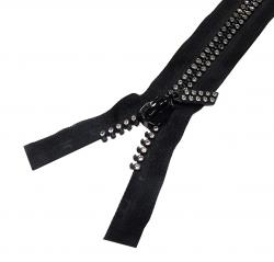 Exclusiv Doppelreihiger Strass Reißverschluss teilbar schwarz 