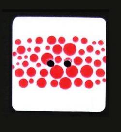 Knopf Qudratisch weiß rot gepunktet 25mm 