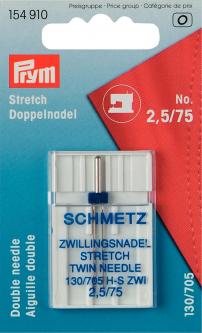 PRYM Zwillingsnadel Doppel - Nähmaschinennadel Stretch 75/2,5 mm 