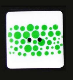 Knopf Qudratisch weiß grün gepunktet 25mm 