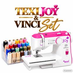 TEXI JOY 13 & VINCI Set – Nähmaschine mit 24 Nähgarnen & Garnständer 