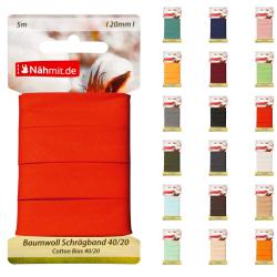 Nähmit 5m Karte Baumwoll Schrägband, 100% Baumwolle 40/20 