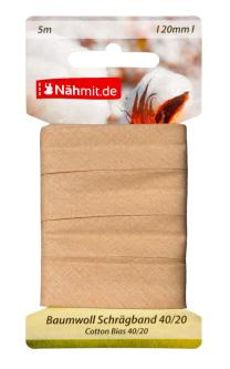 Nähmit 5m Karte Baumwoll Schrägband, 100% Baumwolle 40/20 573 - beige