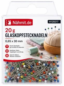 Nähmit - Glaskopf Stecknadeln bunt 0,65x30mm / 20 Gramm 