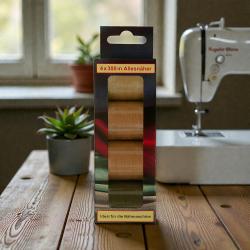Nähmaschinengarn Allesnäher 4 Rollen á 300m Syngarn / Nähgarn 03 - Beige & Braun