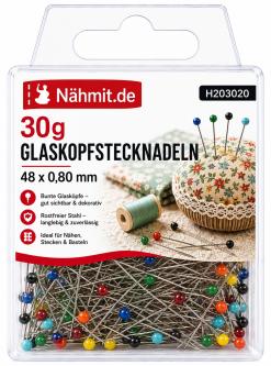 Nähmit - 30g Glaskopf Stecknadeln extra lang 48 x 0,80mm 