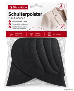 Nähmit - Premium Sakko / Mantel Schulterpolster Watte Filz 580 - schwarz