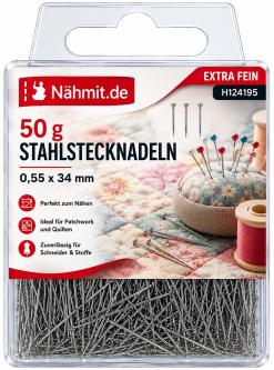 Nähmit - Stahl Stecknadeln EXTRA FEIN silber 0,55 x 34mm / 50 Gramm 