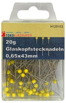 CreaStyle - Glaskopf Stecknadeln QUILTNADELN GELB / 20 Gramm 0,64x43mm 