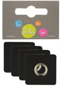 4 Kunstleder - Ösen Applikation für Hoodie Quadrat Schwarz 