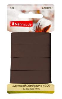 Nähmit 5m Karte Baumwoll Schrägband, 100% Baumwolle 40/20 570 - braun