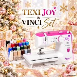 TEXI JOY 13 & VINCI Set – Nähmaschine mit 24 Nähgarnen & Garnständer 