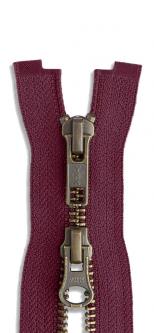 YKK 2-Wege Metall Altmessing Reißverschluss - Zweiwege 527 - weinrot