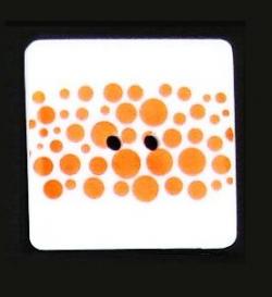 Knopf Qudratisch weiß orange gepunktet 25mm 