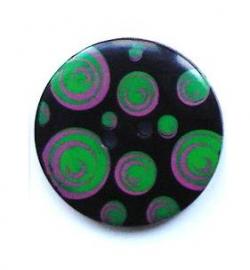 Knopf Rund schwarz grün gemustert 25mm 