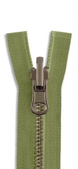 YKK Altmessing Metall Wende Reißverschluss teilbar 011 - olivegelb
