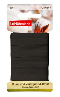 Nähmit 5m Karte Baumwoll Schrägband, 100% Baumwolle 40/20 580 - schwarz
