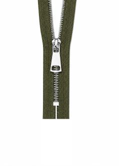 NICHT TEILBARER - Metall Reißverschluss bis 80cm Silber / Gold / Titan SILBER-DUNKELOLIVE