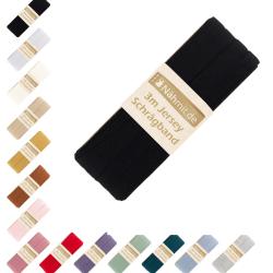 Nähmit - Jersey Schrägband - elastisches vorgefalztes Einfassband 3 Meter x 20mm A01-Schwarz