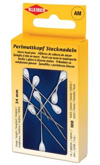 KLEIBER Perlmuttkopf Stecknadeln 34mm in Metalldose 